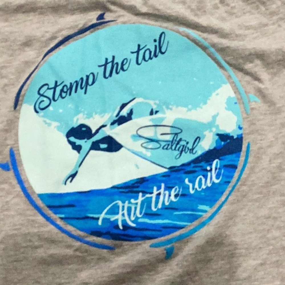 Surf t-shirt, gray, blue 3/4 sleeve